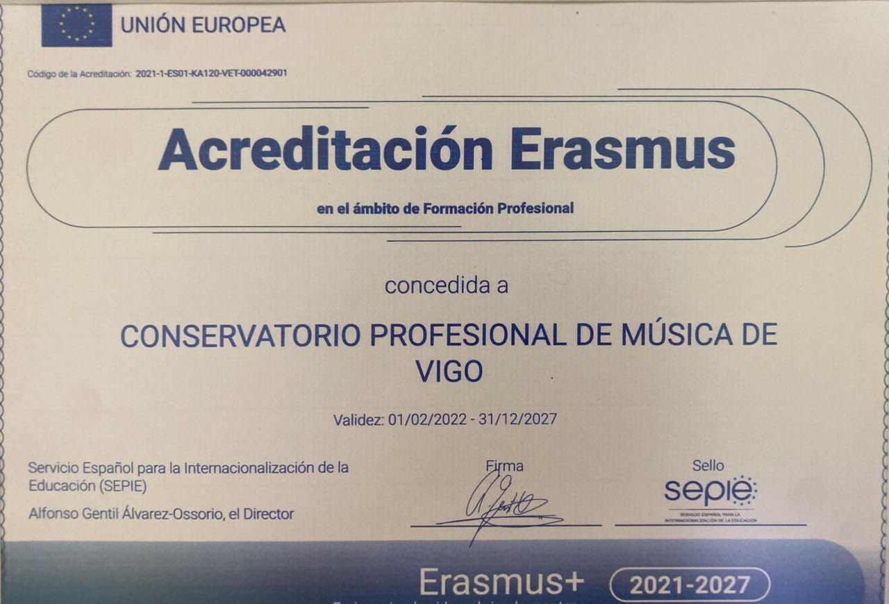 Certificado da acreditación Erasmus